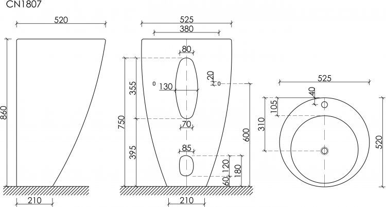 Раковина моноблок Ceramicanova 850 CN1807 Раковина моноблок Ceramicanova 850 CN1807