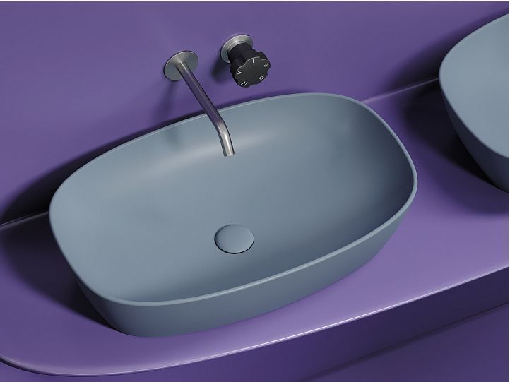Умывальник CERAMICANOVA Element чаша накладная овальная (цвет Серо-Голубой Матовый) CN6049MHL