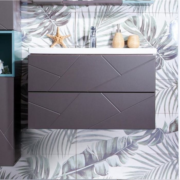 Тумба под раковину Бриклаер Кристалл 80 4627125414534 подвесная Софт Графит Ясень Анкор темный