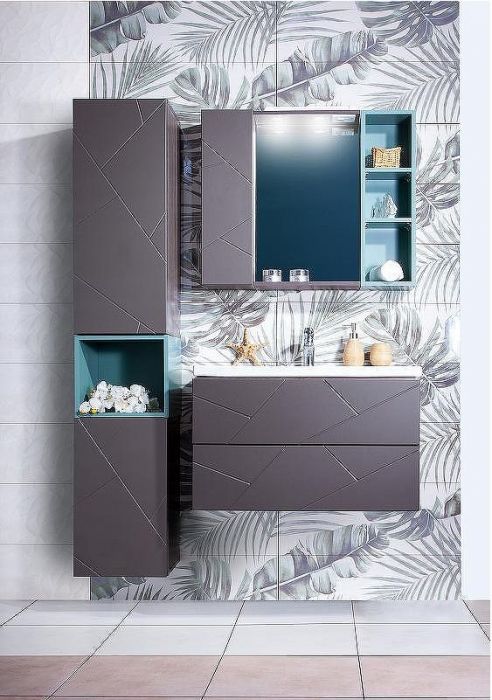 Тумба под раковину Бриклаер Кристалл 80 4627125414534 подвесная Софт Графит Ясень Анкор темный