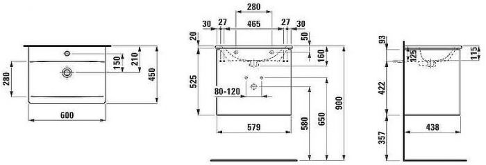 Тумба с раковиной Laufen Palace 60 8.6070.2.261.104.1 подвесная Белая глянцевая