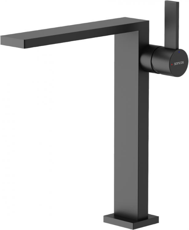 Смеситель для раковины SANCOS высокий Linn, черный матовый, SC9020MB