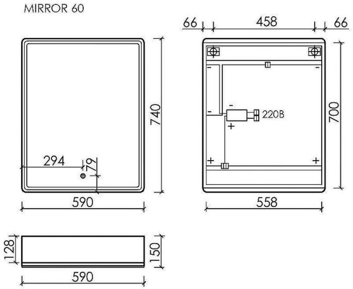 Зеркальный шкаф Sancos Mirror 60 MI60EG с подсветкой Дуб галифакс натуральный
