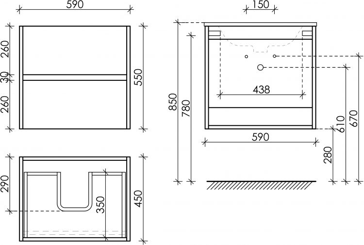 Тумба подвесная SANCOS под раковину Urban, дуб галифакс натуральный 590х450х550, UR60EG