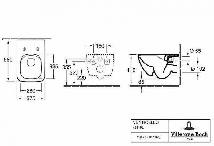 Унитаз Villeroy&Boch Venticello 4611RL01 подвесной с сиденьем Микролифт