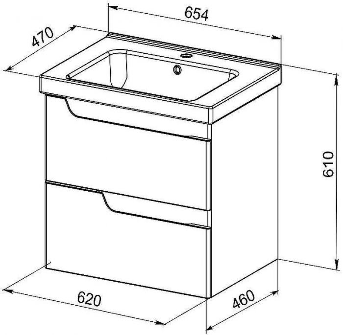Тумба с раковиной Orange Topline-Milano 65 TP-M65-02+RA подвесная Белый глянец