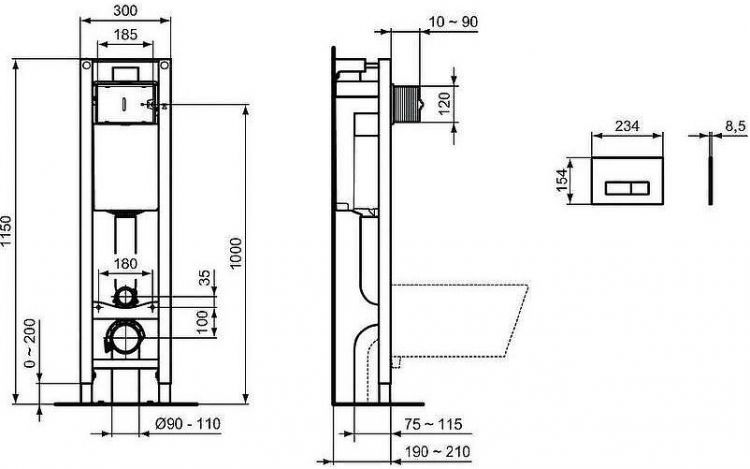 Инсталляция Ideal Standard Prosys Eco Frame M E2332AA для унитаза с клавишей смыва Хром Инсталляция Ideal Standard Prosys Eco Frame M E2332AA для унитаза с клавишей смыва Хром