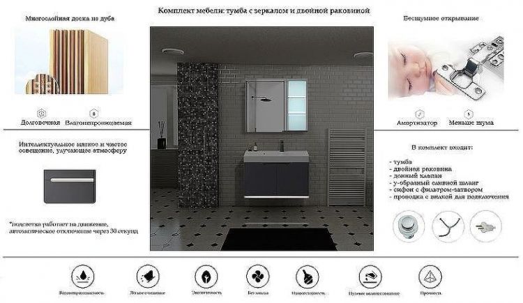 Комплект мебели для ванной Ceruttispa Maiella 60 10036 подвесной Темно-серый Комплект мебели для ванной Ceruttispa Maiella 60 10036 подвесной Темно-серый