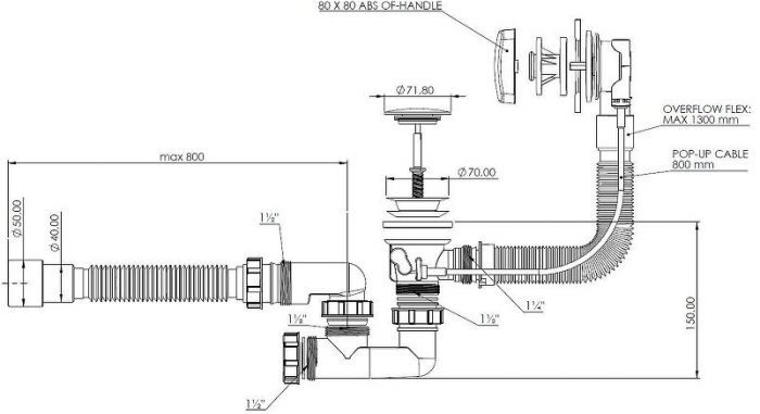 Слив-перелив Aquanet 339430 полуавтомат цвет Хром
