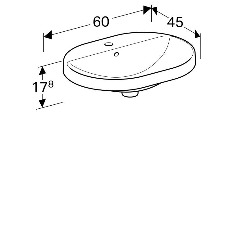 Раковина Geberit VariForm эллиптической формы, 60х45 см, с отв. под смеситель, с отв. перелива [500.732.01.2]