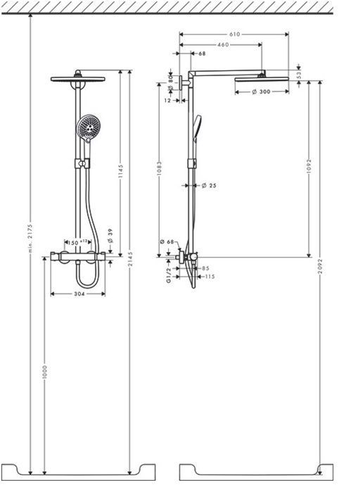 Hansgrohe Raindance S Showerpipe 300мм 1jet Душевая система, верхний душ 30см., с термостатическим смесителем и ручным душем, цвет: хром