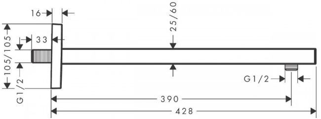 Hansgrohe Square Держатель верхнего душа 38.9см., настенный, цвет: белый матовый