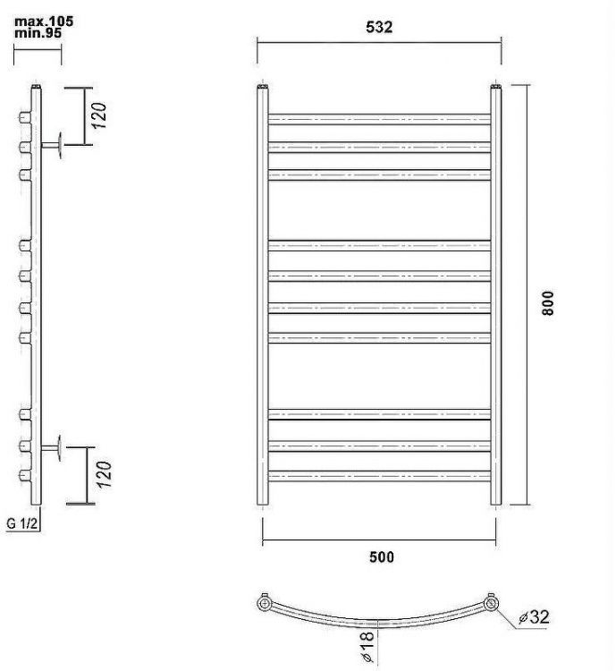 Водяной полотенцесушитель Domoterm Калипсо П10 500x800 Золото