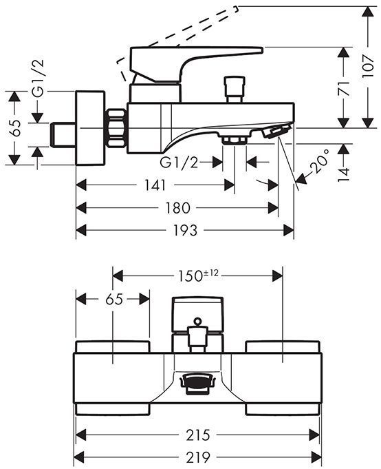 Hansgrohe Metropol Смеситель для ванны, настенный, излив: 18см, цвет: шлифованная бронза