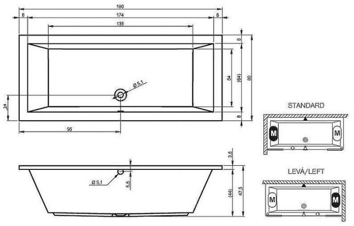 Акриловая ванна Riho Lusso 190x80 B015001005 (BA5900500000000) без гидромассажа