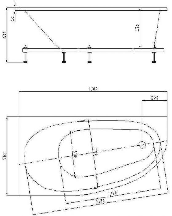 Акриловая ванна Aquatek Дива 170х90 L DIV170-0000002 без панелей, каркаса и слив-перелива