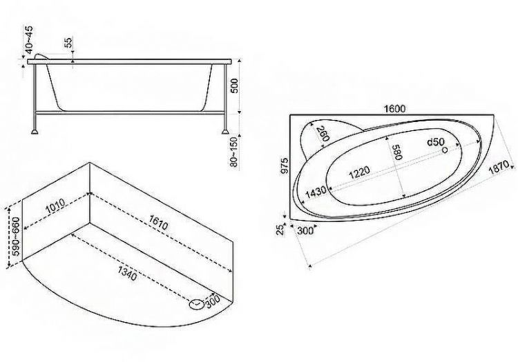 Акриловая ванна Bas Сагра 160x100 L В 00031 без гидромассажа