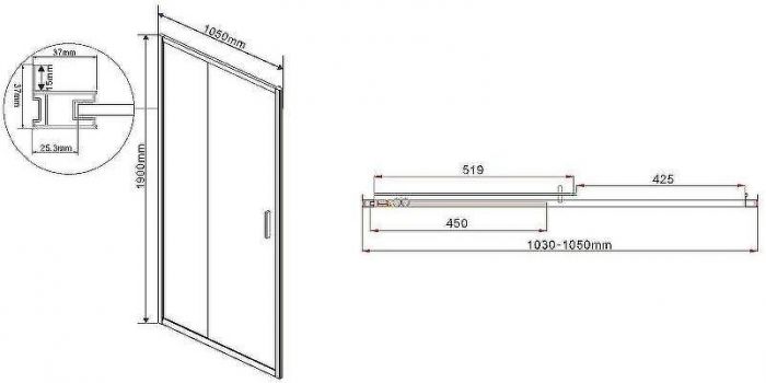 Душевая дверь Vincea Garda 105 VDS-1G105CL профиль Хром стекло прозрачное