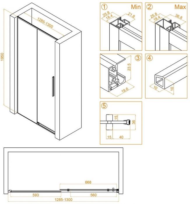 Душевая дверь RGW Stilvoll SV-12B 130 32321213-14 профиль Черный стекло прозрачное