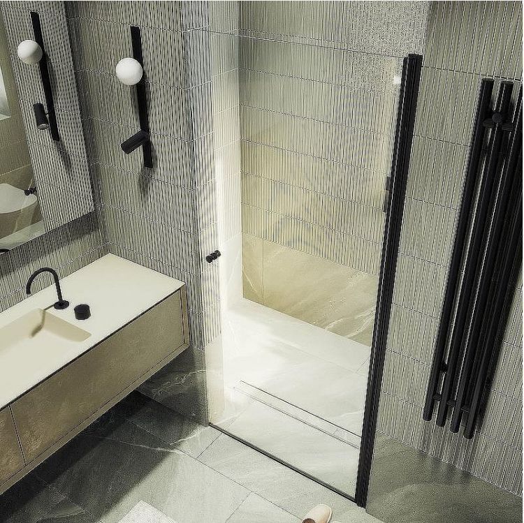 Душевая дверь Maybah Glass MGD-809-6 900x1980 на монопетле Черный стекло прозрачное