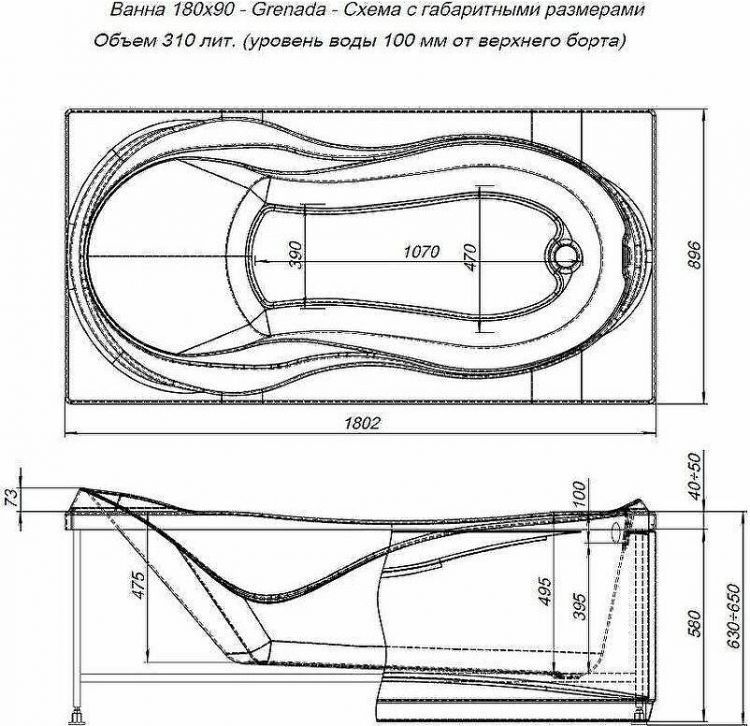 Акриловая ванна Aquanet Grenada 180x90 205493 без гидромассажа