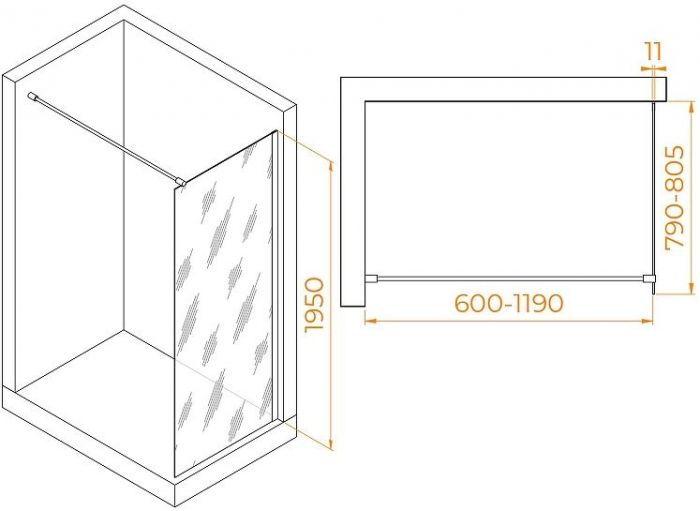 Душевая перегородка RGW Walk In WA-002 80 35100208-11 профиль Хром стекло прозрачное