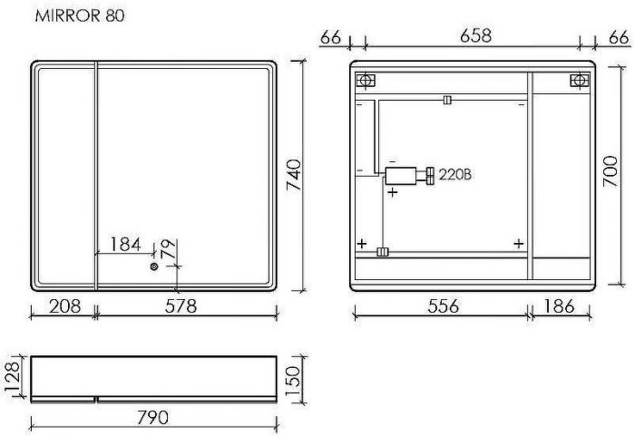 Зеркальный шкаф Sancos Mirror 80 MI80EG с подсветкой Дуб галифакс натуральный