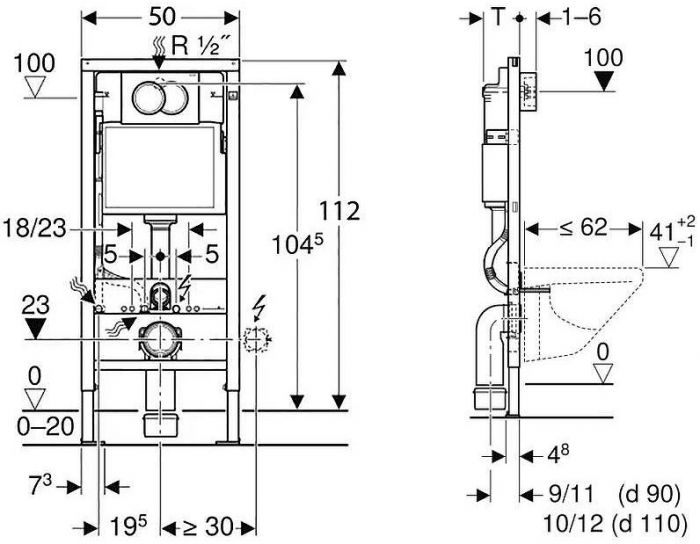 Инсталляция Geberit Delta 458.149.21.1 для унитаза с клавишей смыва Хром глянцевый