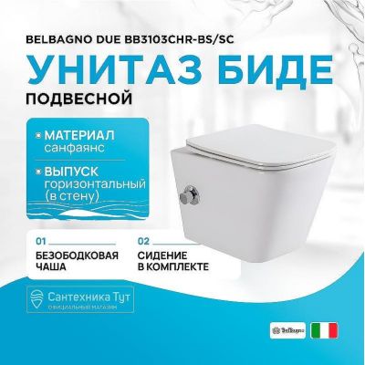 Унитаз биде BelBagno Due BB3103CHR-BS/SC подвесной с сиденьем Микролифт