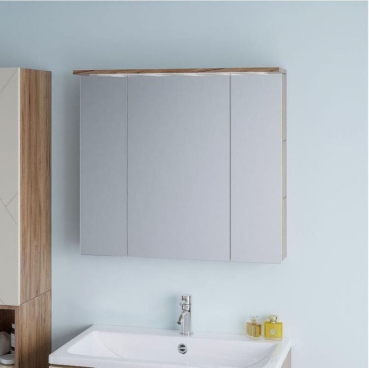 Зеркальный шкаф Бриклаер Кристалл 75 4627125417207 с подсветкой Дуб крафт табачный