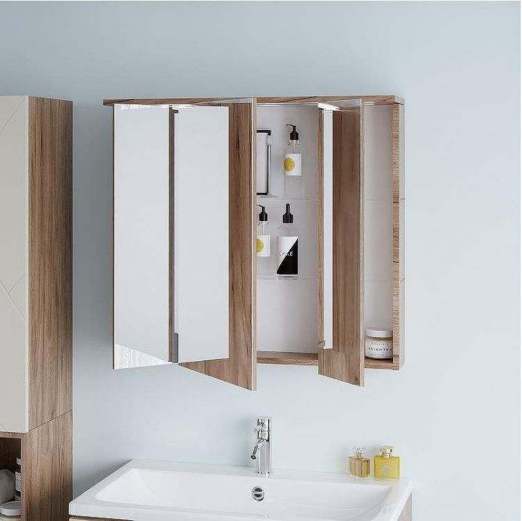 Зеркальный шкаф Бриклаер Кристалл 75 4627125417207 с подсветкой Дуб крафт табачный