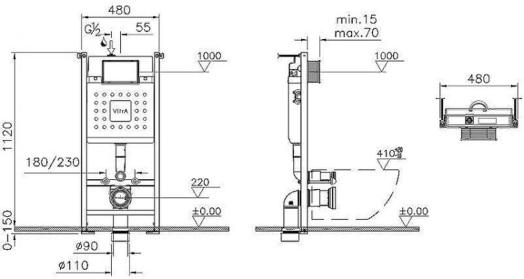 Инсталляция Vitra Core 800-1873 для унитаза с клавишей смыва Хром глянцевый Инсталляция Vitra Core 800-1873 для унитаза с клавишей смыва Хром глянцевый