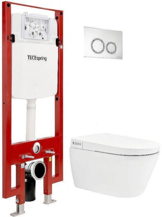 Комплект унитаза биде Tece Spring S 955799 с инсталляцией с сиденьем Микролифт и клавишей смыва Хром глянцевый