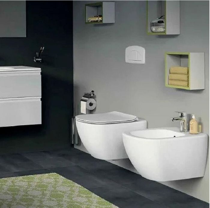 Комплект унитаза с инсталляцией Ideal Standard Tesi Aqua Blade TT00002/123A6 с сиденьем Микролифт и Черной матовой клавишей смыва