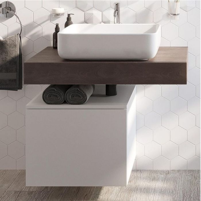 Комплект мебели для ванной STWORKI Ольборг 80 подвесной цвет Белый матовый Дуб карпентер