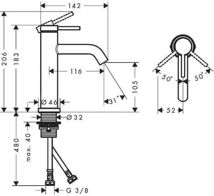 Смеситель для раковины Hansgrohe Tecturis S 73311000 Хром