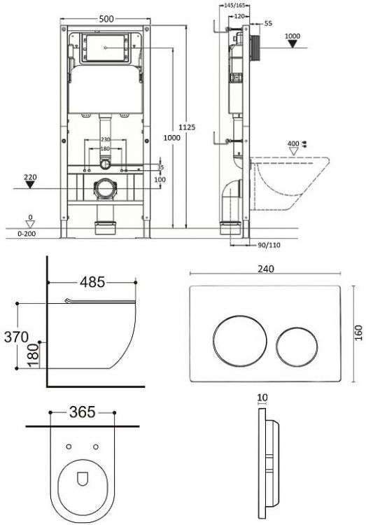 Комплект унитаза с инсталляцией Agger ATI09150+APB100 цвет Белый с сиденьем Микролифт и клавишей смыва цвет Хром