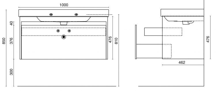 Тумба BUONGIORNO под умывальник подвесная 100 см европейский белый с 1 выдвижным ящиком + 1 внутренний ящик