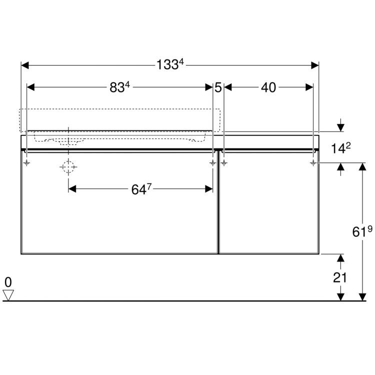 Тумба под раковину Geberit Citterio 133.4х55.4х50.4, правая, темный дуб, черное стекло [500.567.JJ.1]