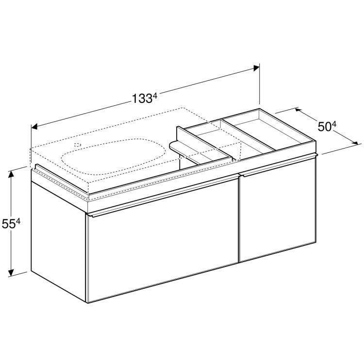 Тумба под раковину Geberit Citterio 133.4х55.4х50.4, правая, темный дуб, черное стекло [500.567.JJ.1]