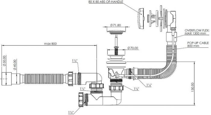 Слив-перелив Aquanet 339431 полуавтомат цвет Хром
