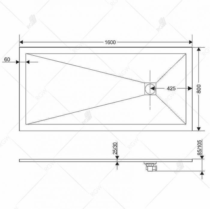 Душевой поддон из искусственного камня RGW STT ST-0168W 80x160x2,5 Белый