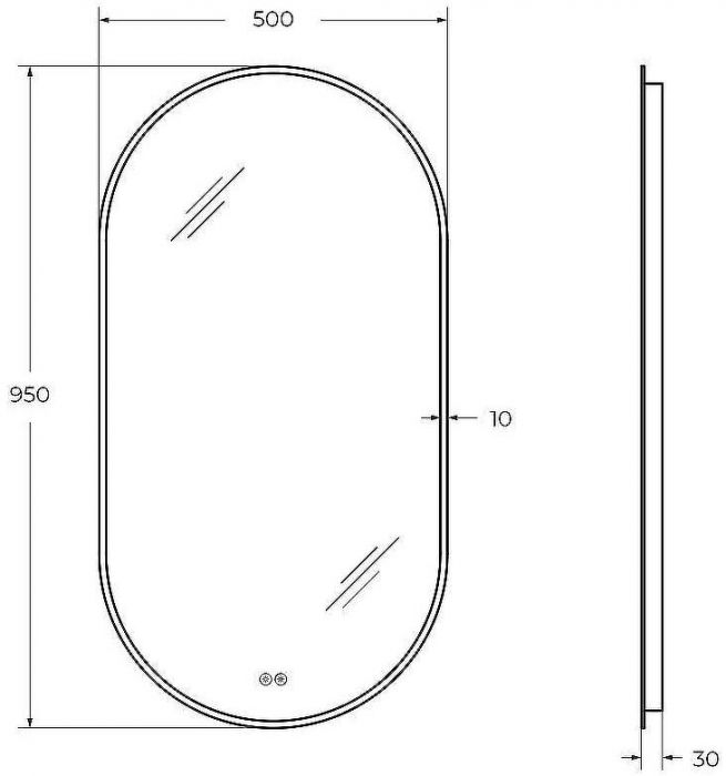 Зеркало Cezares Ellisse 50 CZR-SPC-ELS-500-950-RGB-TCH с подсветкой с сенсорным выключателем и функцией памяти