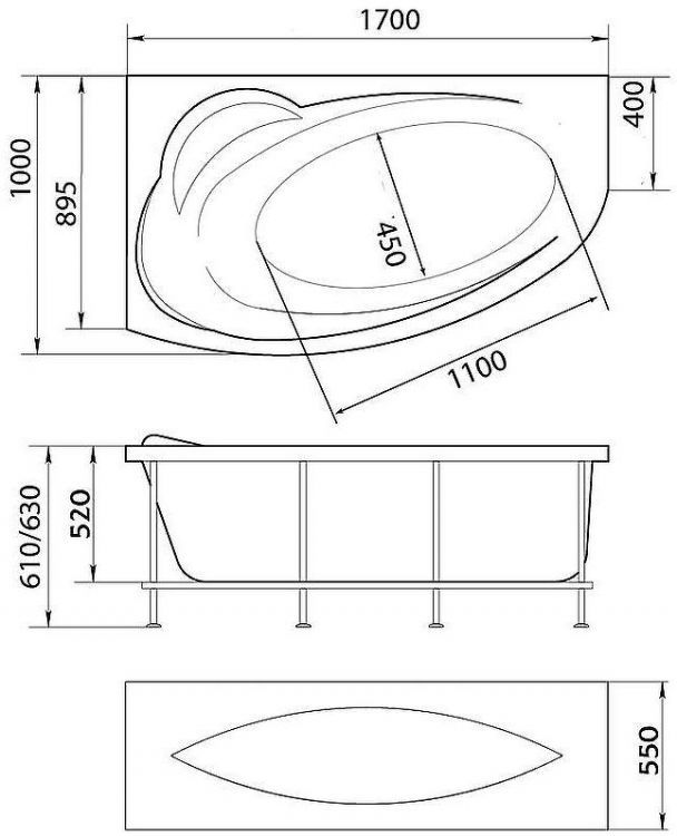 Акриловая ванна Marka One Julianna 170х100 R 01дж1710п без гидромассажа