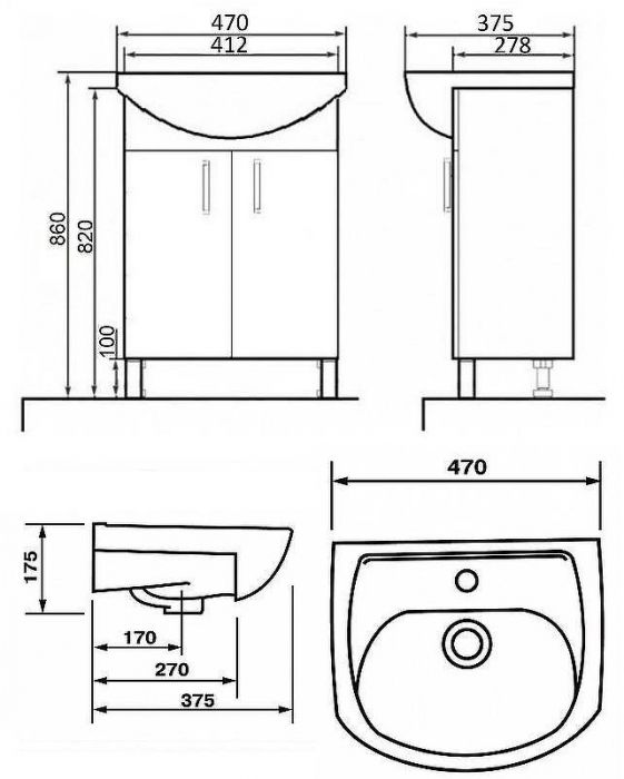 Тумба с раковиной Orange Лайт 45 LA-45TUW+RA Белый глянец