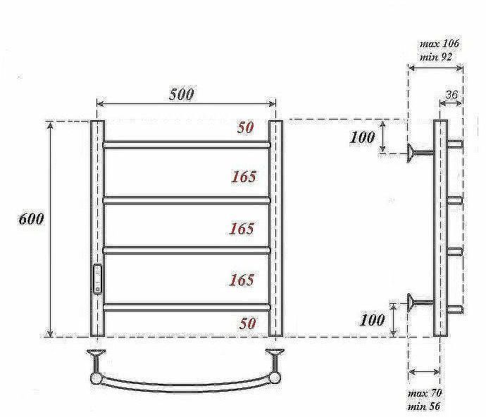 Электрический полотенцесушитель Point Афина PN04756 П4 500x600 диммер слева Хром