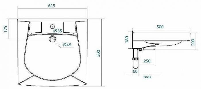 Раковина Santek Пилот 50 на стиральную машину Подвесная