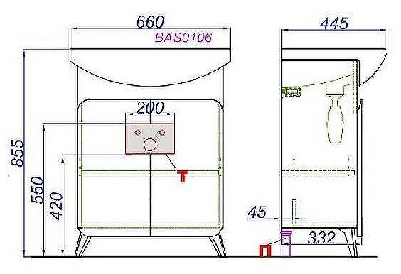 Тумба под раковину Aqwella Basic 65 BAS0106DZ Дуб золотой