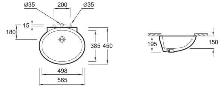 Встраиваемая раковина Jacob Delafon Ovale EN262-00, 49,8х38,5 см