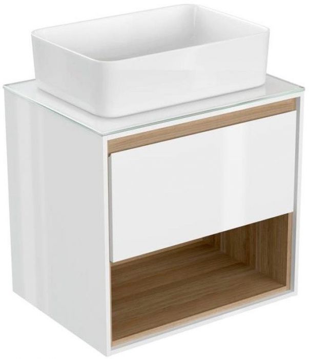 Тумба под раковину Cersanit Louna 60 SP-SZ-LOU60-BL/Wh подвесная Белый глянец дуб Эврика